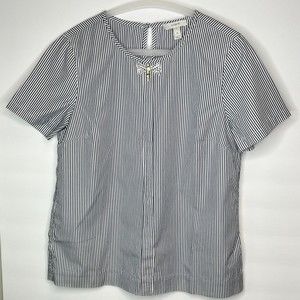 J.Crew Blouse Top A2627 Size 4 Short Sleeve Blue White Stripe Jewel Bow Keyhole